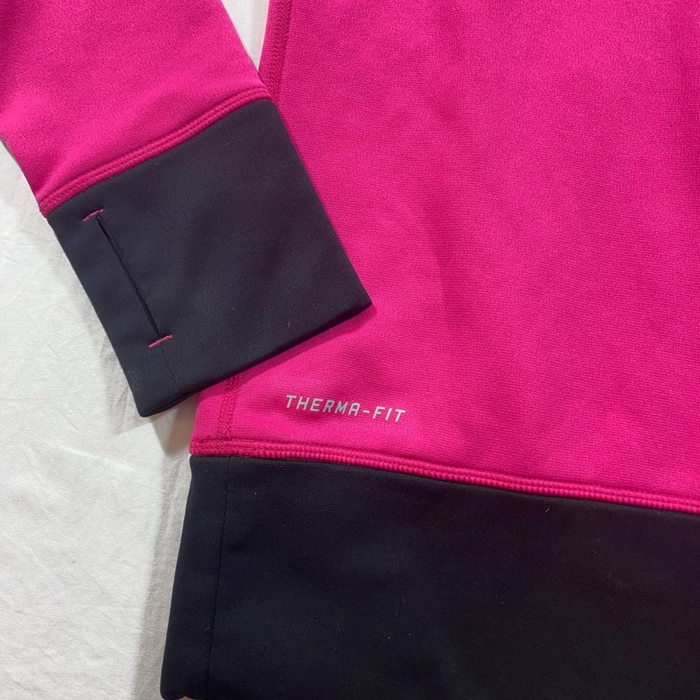 Nike Therma Fit Hoodie Sweatshirt Woman’s Médium pink black fleece hooded pocket - Picture 8 of 11